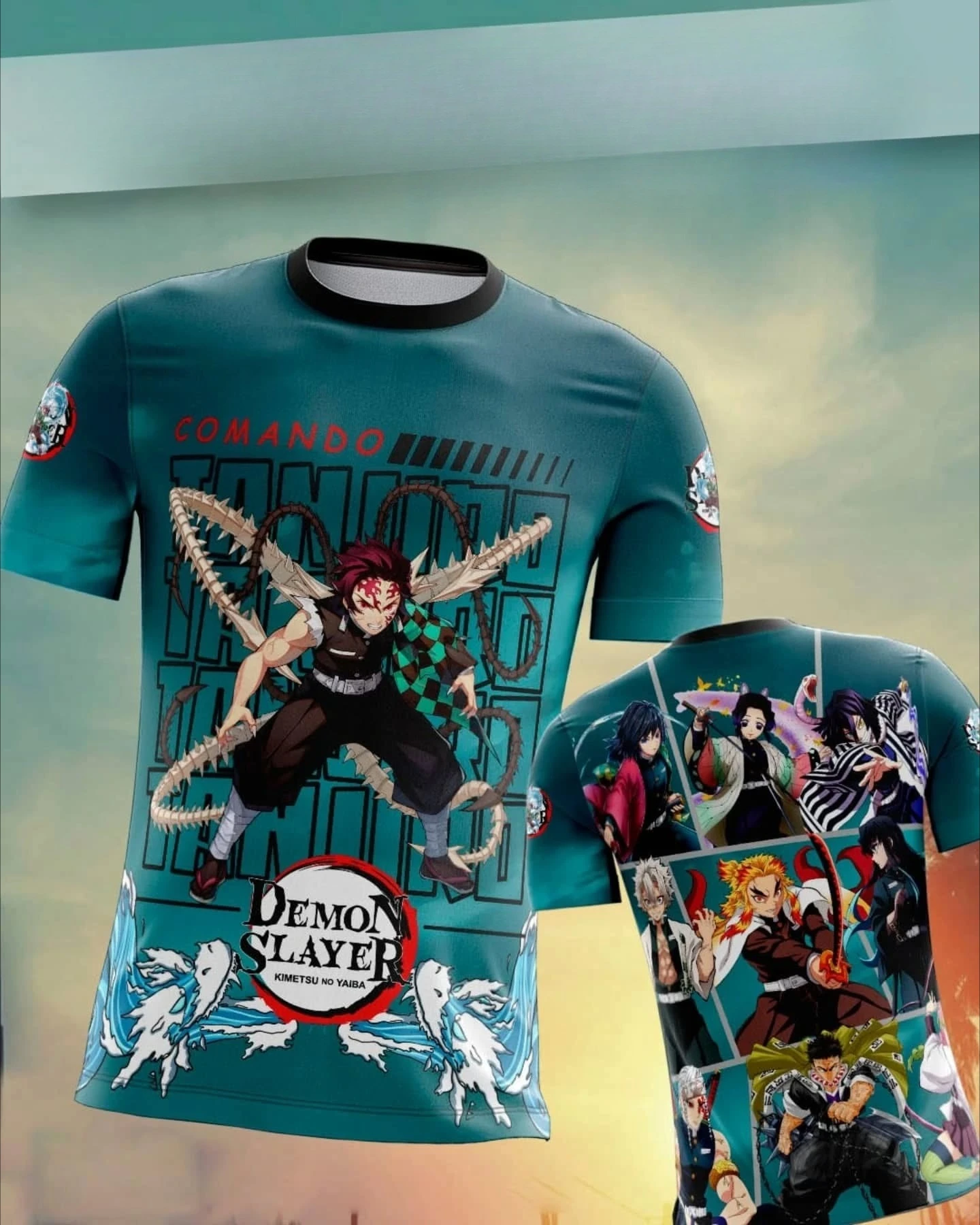Herren Slayer Demon Tanjiro Kamado Schachbrettmuster 3D-Druck Rundhals-T-Shirt Stylische Freizeitkleidung für Anime-Fans Y2k T-Shirt