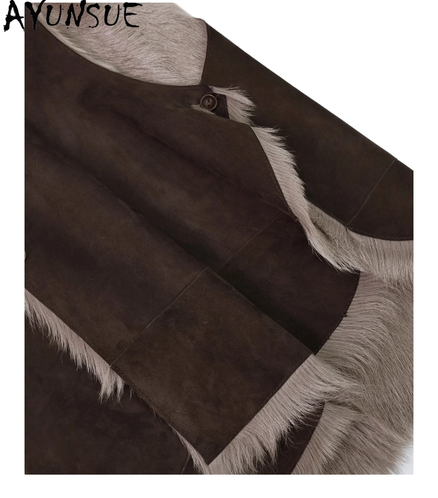 سترة من الفرو الطبيعي للنساء من AYUNSUE ملابس شتوية دافئة من صوف الضأن سترة من جلد الماعز الأصلي للنساء بدون أكمام 2025 شغبة Жеenca #4