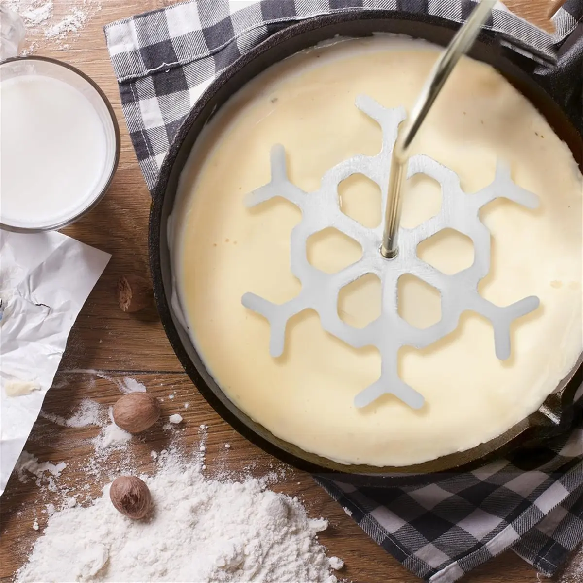 Christmas Cookie Molds Set - Snowflake, Christmas Tree, Aluminum Cast Molds with Wooden Handles for Waffle Baking