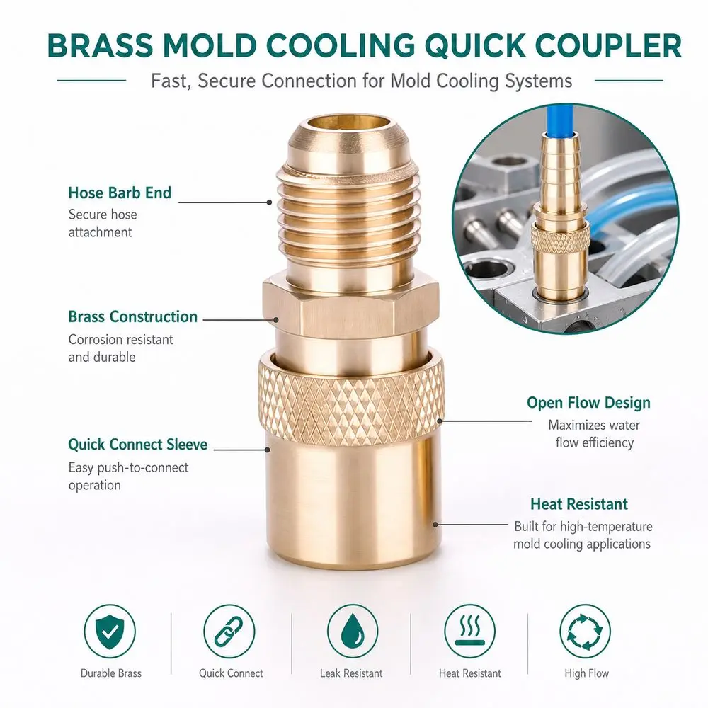 Brass Mold Quick Coupler Heat Resistant Open Flow Female Quick Coupling Female Socket Hose Barb Cooling Water Connector