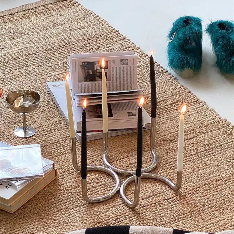 Creative U-shaped Twin Candlestick Nordic Bauhaus Style Stainless Steel Tube Decoration Designer Home Decor Candal Holder Gifts
