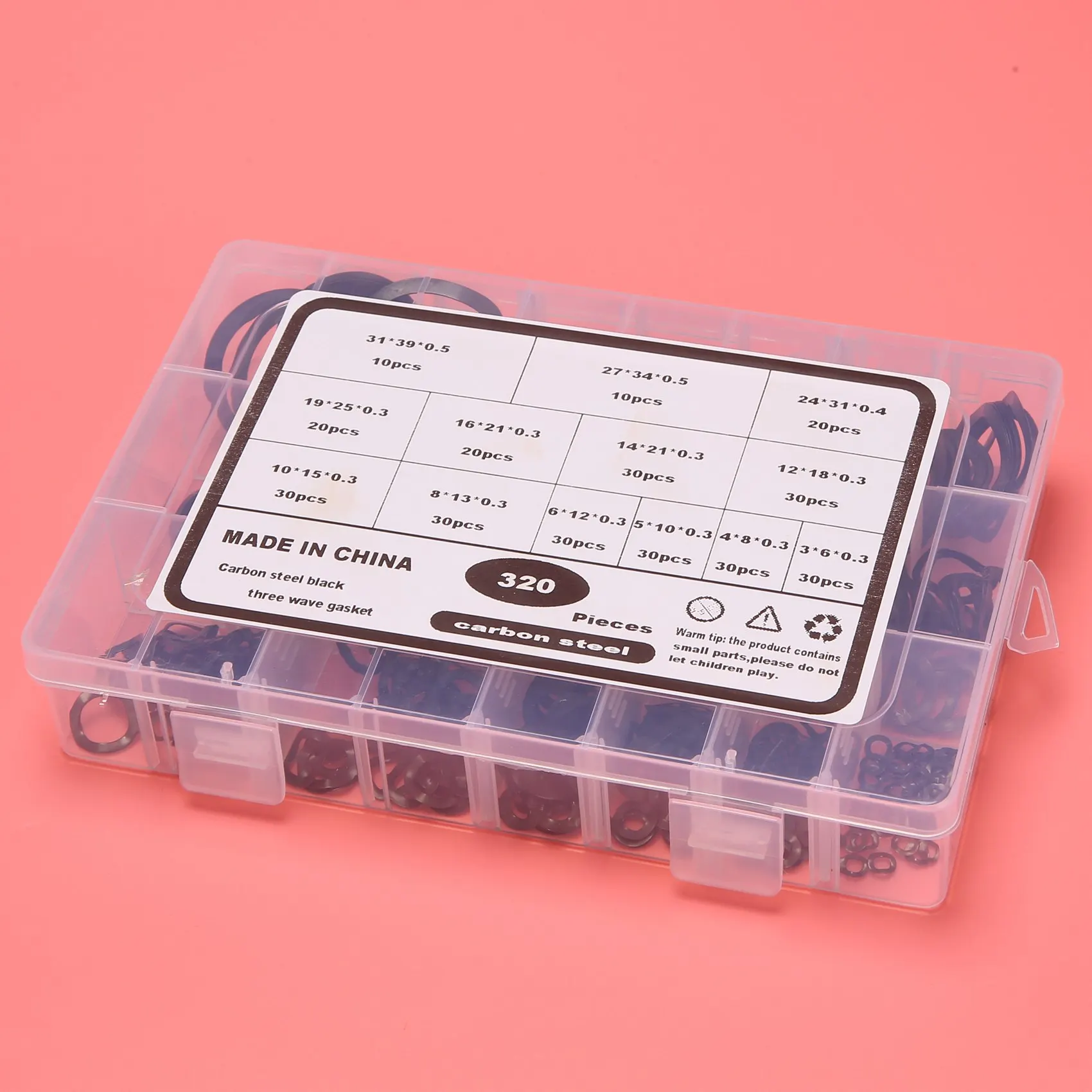 B50C 320Pcs Carbon Steel Compression Type Wavy Wave Crinkle Spring Three Wave Washers Assortment Kit