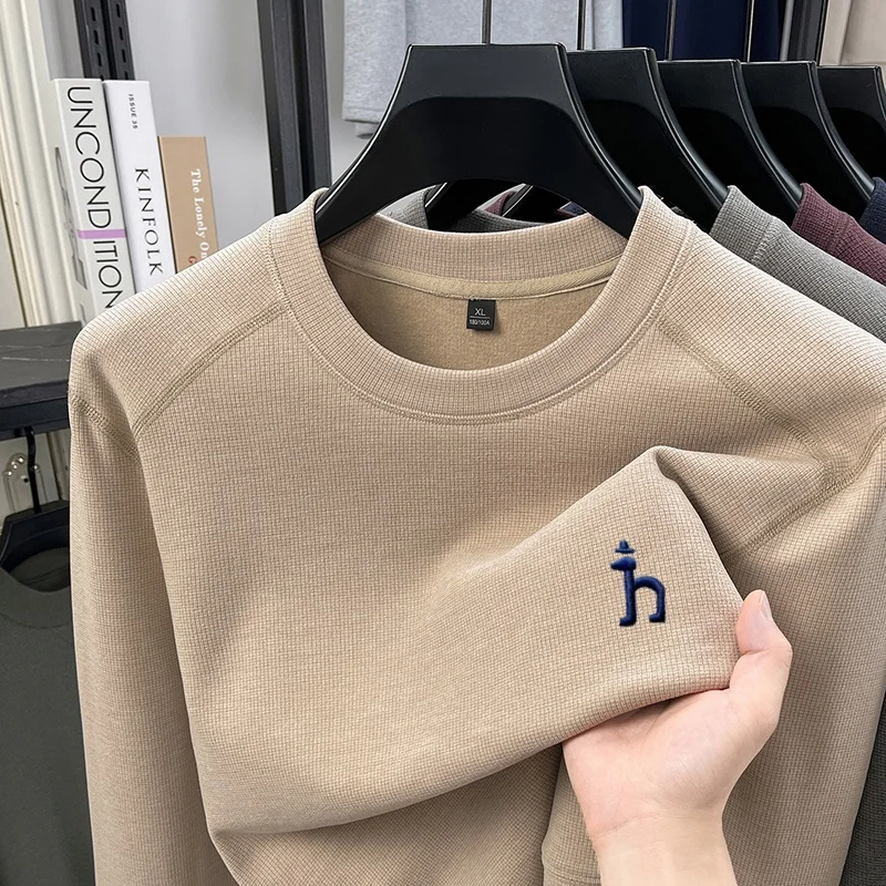 Autumn hot selling brand new original small dog embroidered knitted round neck sweater men's velvet warm and comfortable T-shirt