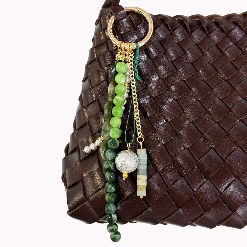 Cute Keychain Bag Charm Phone Charm with Natural Jade Agate Luxury Bling Glitter Beaded,Cell Phone Lanyard for Bag Keychain
