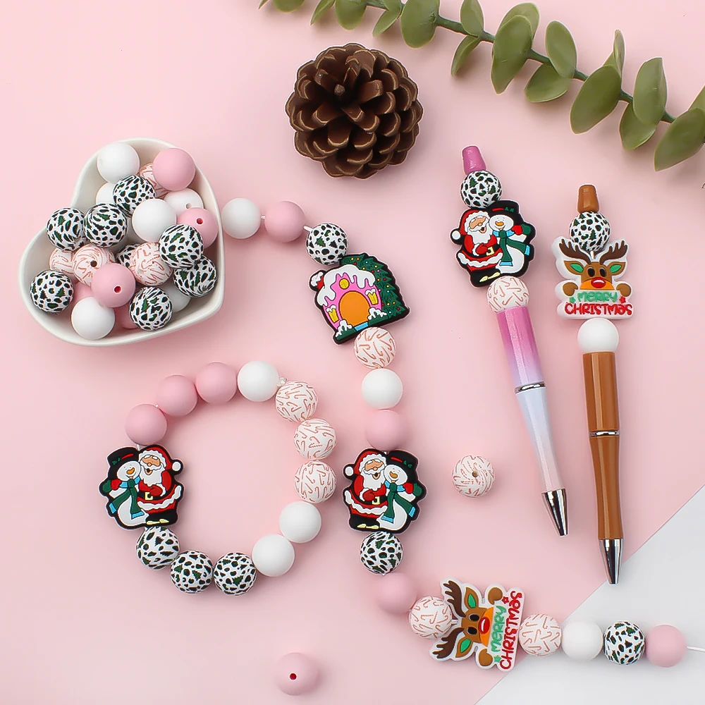 35pcs/set Silicone Beads Christmas House Elk Series Christmas for DIY Pendant Pearl Keychain Necklaces Toys Jewelry Accessories