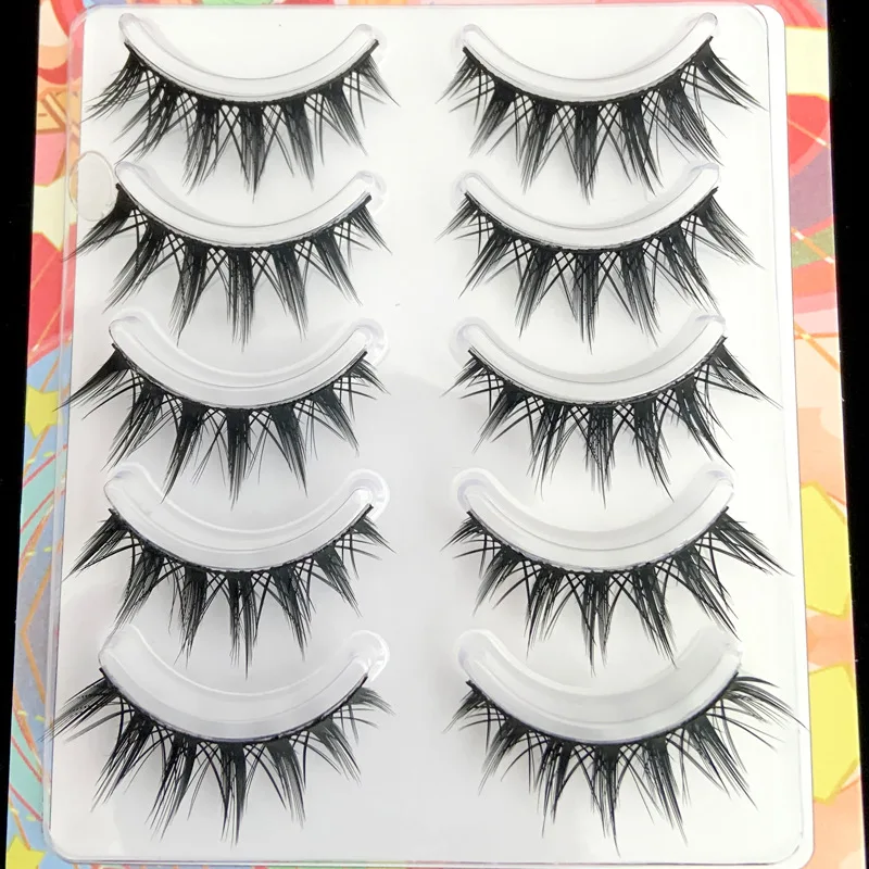 5 Pairs Black Hard Stem Fake Eyelashes Cosplay Comics Thick Eyelashes Cross Stage Performance Party Eyelash Beauty Makeup Tools