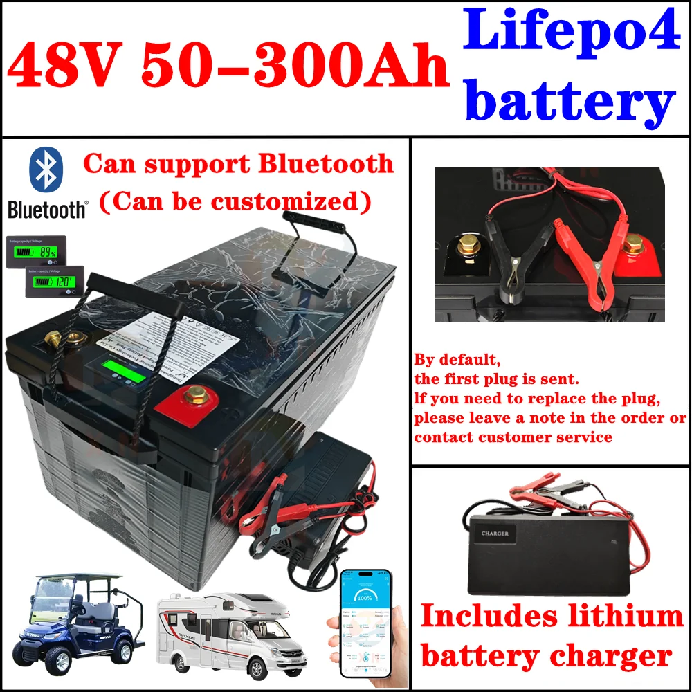 PP 48V 50Ah 100Ah 150Ah 200Ah 300Ah Lifepo4 Lithium Battery pack bluetooth Parellel for Solar system 3000W 5000W 6000W Inverter