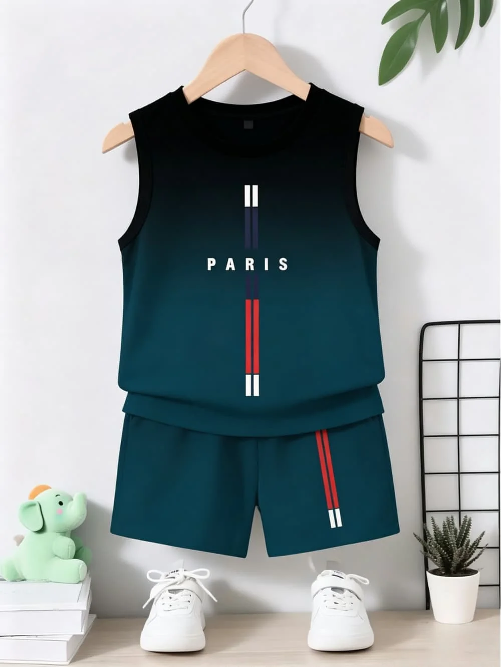 Boys Clothes Casual Colorblock Tank Top T-Shirt Shorts Set 2PCS Comfortable Outdoor Quick Drying Sport Shirt Casual Children Top