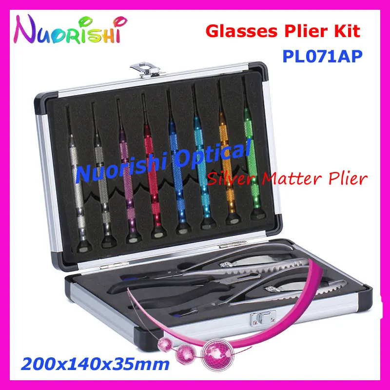 Rimless Glasses Repairing Tool Kit Set Silver Matter 3 Pliers 8 Screwdrivers PL071