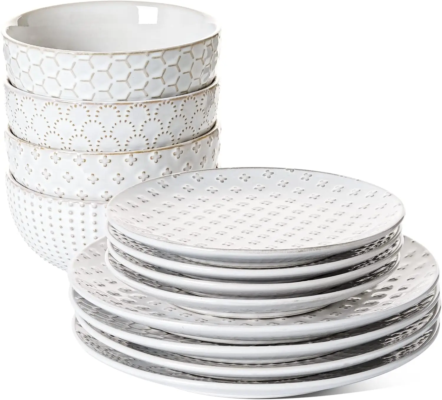 Dinnerware Sets 12 PCS, Ceramic Plates and Bowls Set, Housewarming Gift 10