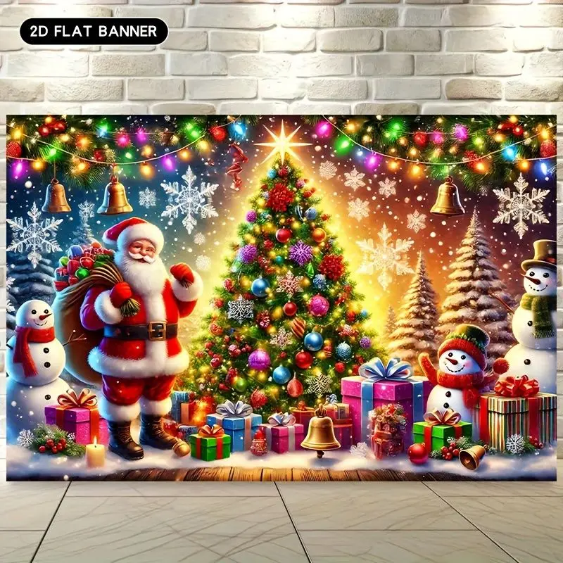 VIKAMA Jolly Saint Nick Snowman Yuletide Tree Gifts Backdrop Banner Festive Wall Blanket Room Styling Decor Soft Durable Cozy