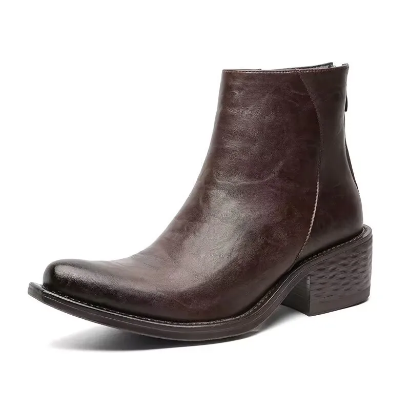 2025 Increase British Style Fashion Thick-soled Men's Chelsea Niche Wizard Big Upturned Motorcycle Boots