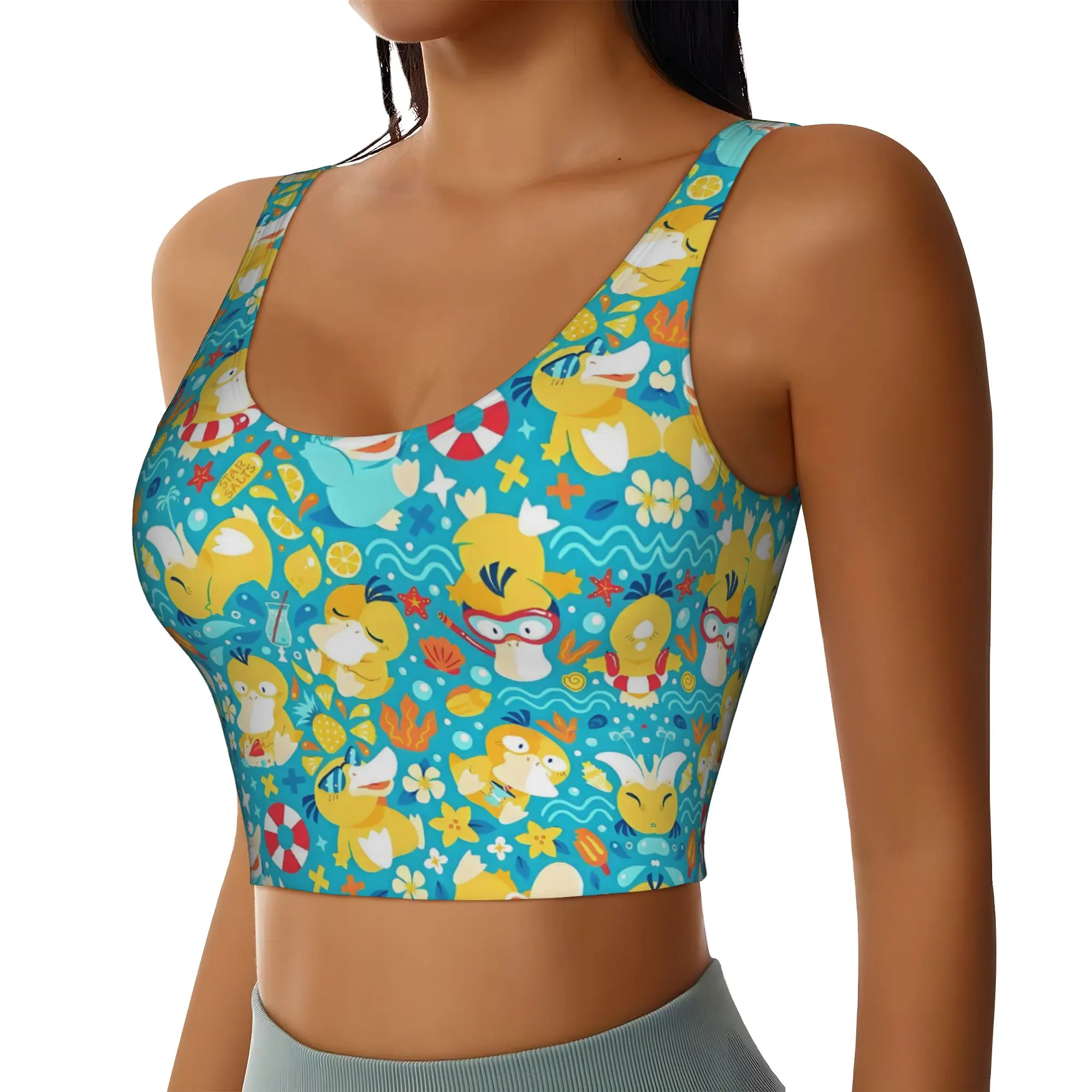 Custom High Impact P-Psyducks Sports Bra Women Animated Film Gym Workout Yoga Crop Top