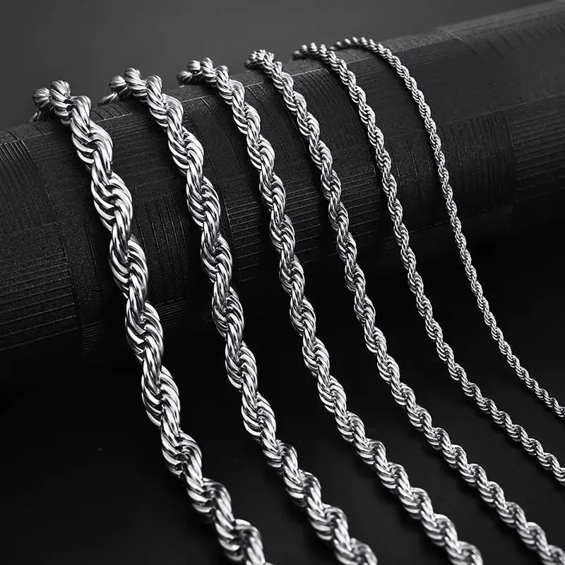 925 Sterling Silver 2/3/4MM 16-24 Inches Rope Chain Necklace For Men Women Fashion Punk Wedding Party Gifts Jewelry