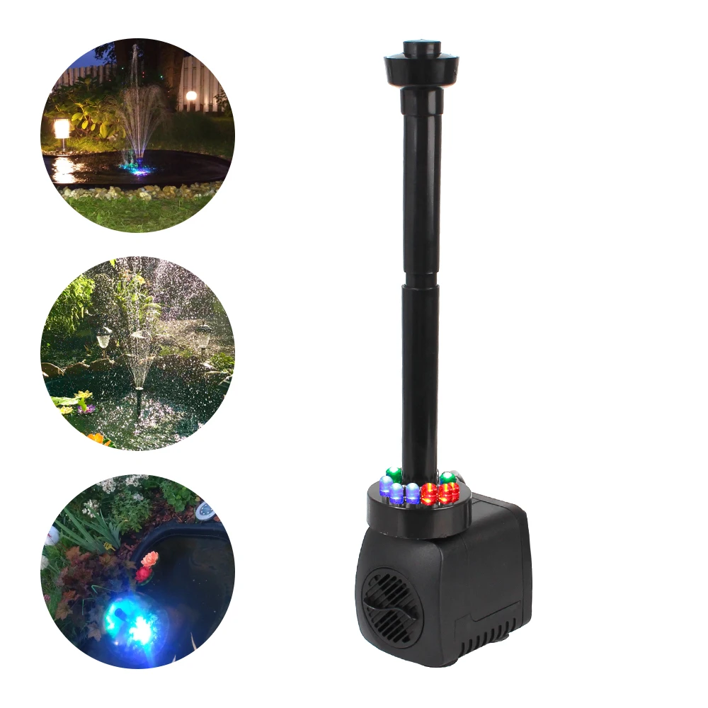 Garden Aquarium Fountain Submersible Water Pump with LED Lights Waterproof 15W EU Plug Ultra-quiet for Aquarium Outdoor Pools