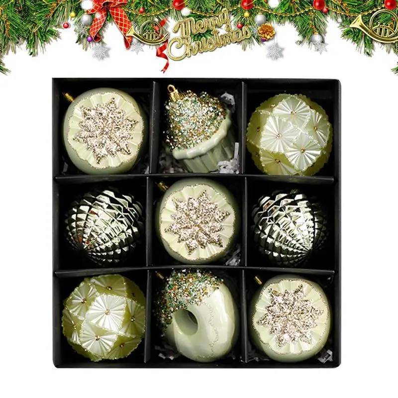 Green Christmas Balls 9 Pieces Christmas Tree Decorations Christmas Ornaments Set Green Christmas Decorations Christmas Tree