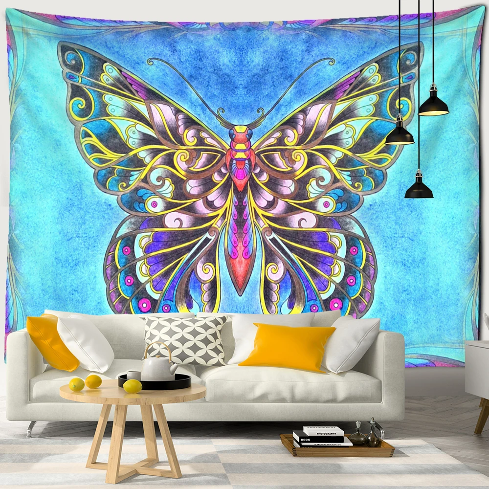 Moon Phase Butterfly Tapestry Wall Hanging Psychedelic Mysterious Witchcraft Bohemian Style Aesthetics Room Home Decor