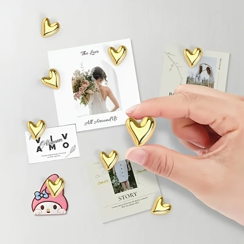 12pcs 3D Heart Fridge Magnets, Electroplated Decorative Magnetic Pins for Photos, Whiteboard, Kitchen, Office, Home Decor Gift