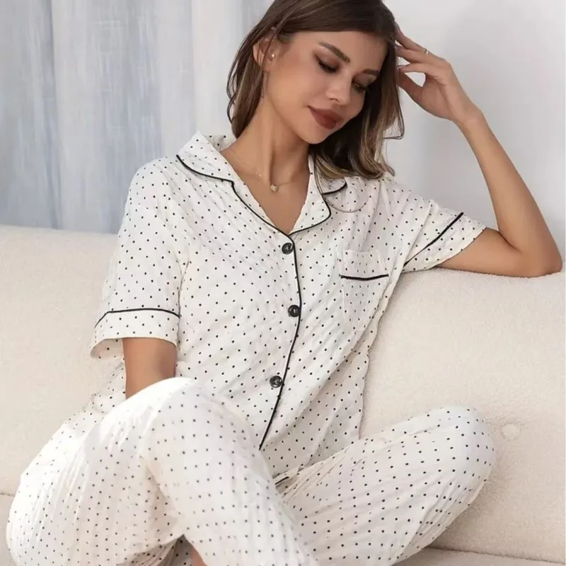 

Летний женский комплект Spwear Ort Sve с отложным воротником и открытым кардиганом, домашний удобный хлопковый пижамный комплект из тонкой ткани