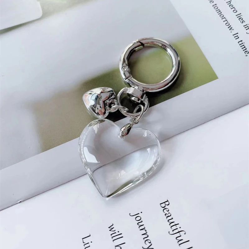 Transparent Love Bowknot Key Chain Ins Style Phone Pendant Headphone Case Charms Bag Decor Metal Car Key Ring