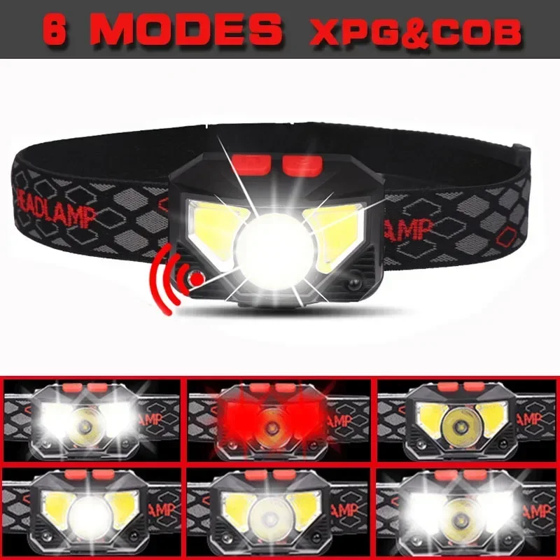 Powerful LED Sensor Headlamp USB Rechargeable Headlight Led Head Torch Camping Search Light Head Flashlight for Fishing Lantern