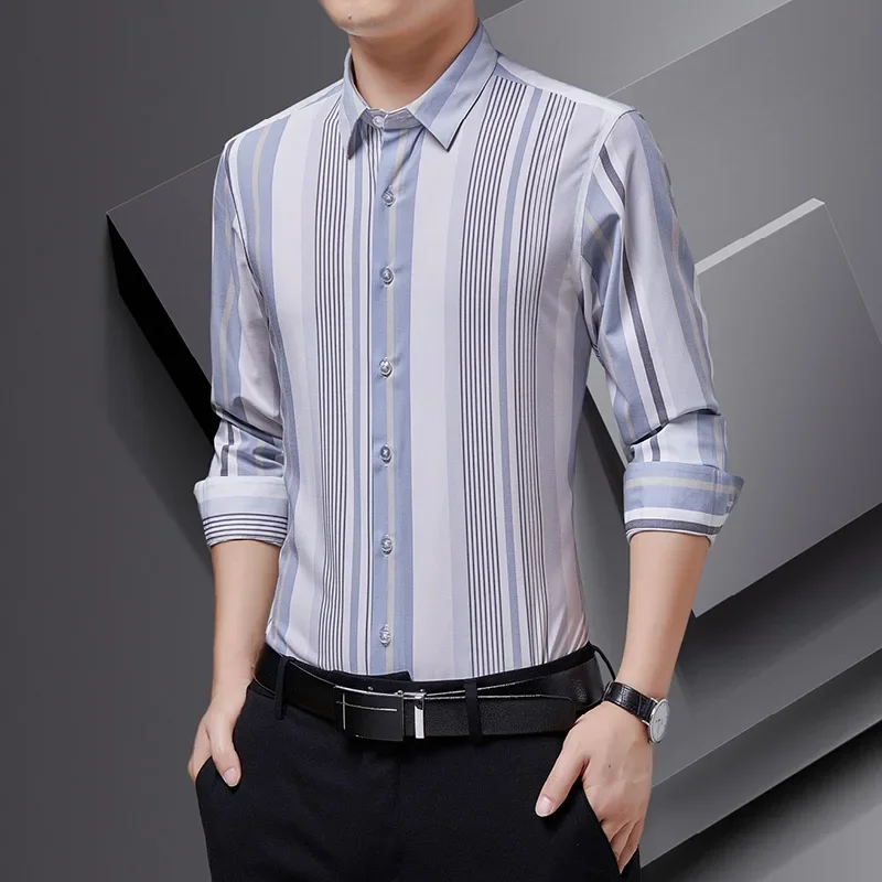 

BROWON Brand 2025 Fashion Shirts Men Slim Fit Long Sleeve Men Shirts Turn-Down Collar Casual Business Work Dress Shirts Men