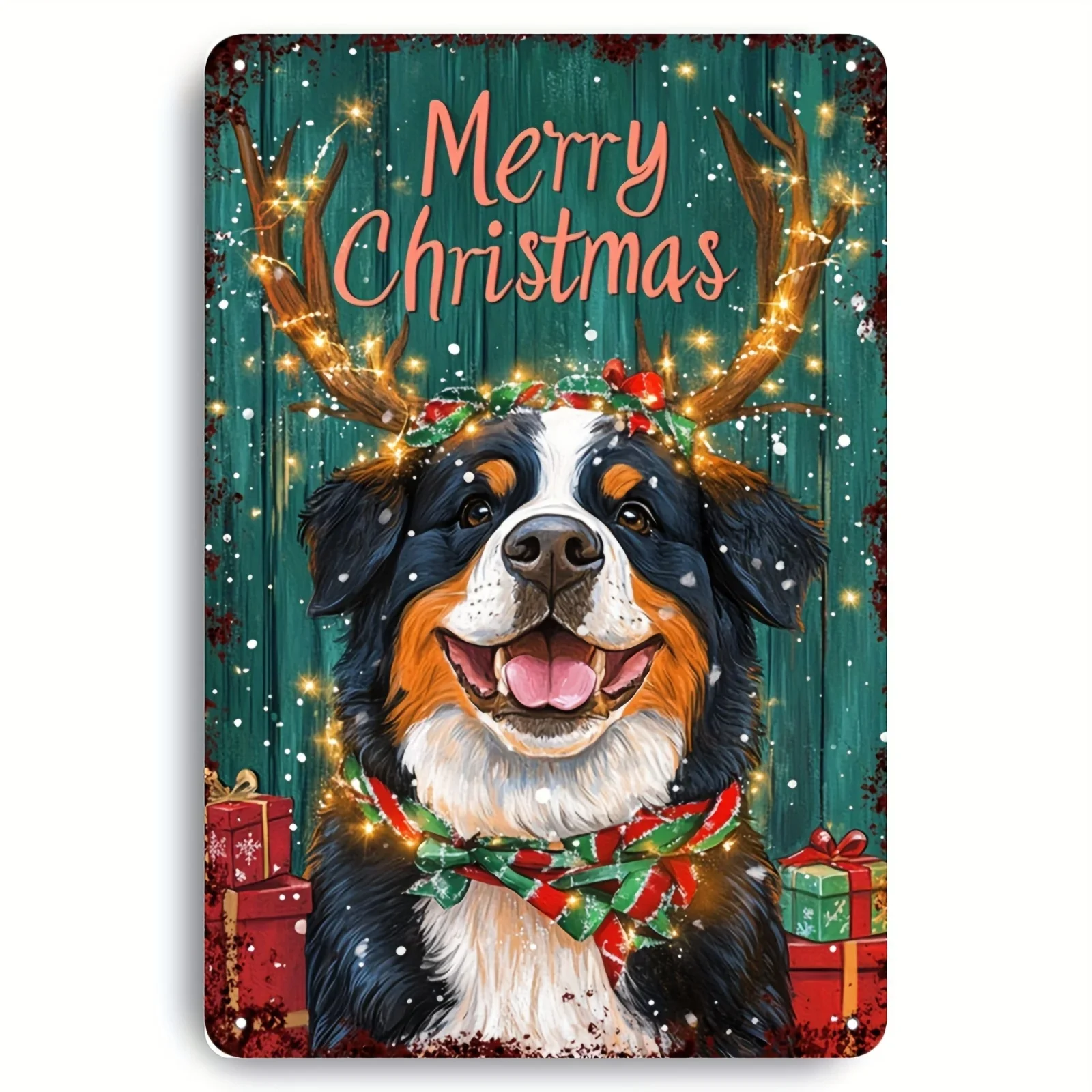 2027 Traditional Bernese Mountain Dog Merry Christmas Iron Metal Sign, in Tin Wall Hanging Decor, Multipurpose Festive Decora