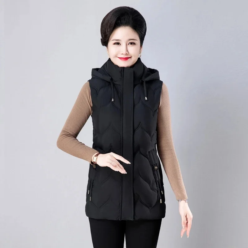 Middle-aged Women Autumn Winter Down Cotton Vest Jacket Warm Zipper Sleeveless Coat Mother Casual Waistcoat Female Tops 6XL7XL