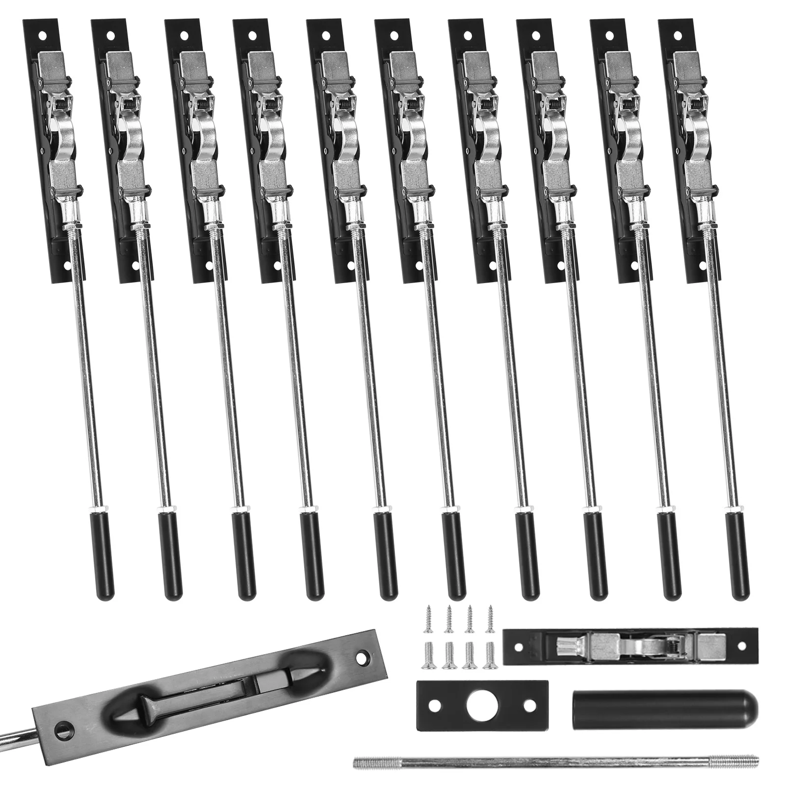 

10Pcs Lever-Type Extend Bolt Lock with Rod Lever Extension Flush Bolt 10In for Composite Doors/Wood Doors/Double Doors
