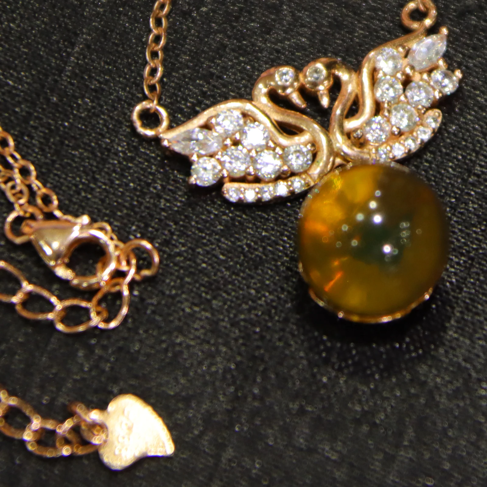 Pure Silver Natural Mexican Blue Amber Swan Pendant with 10mm Bead