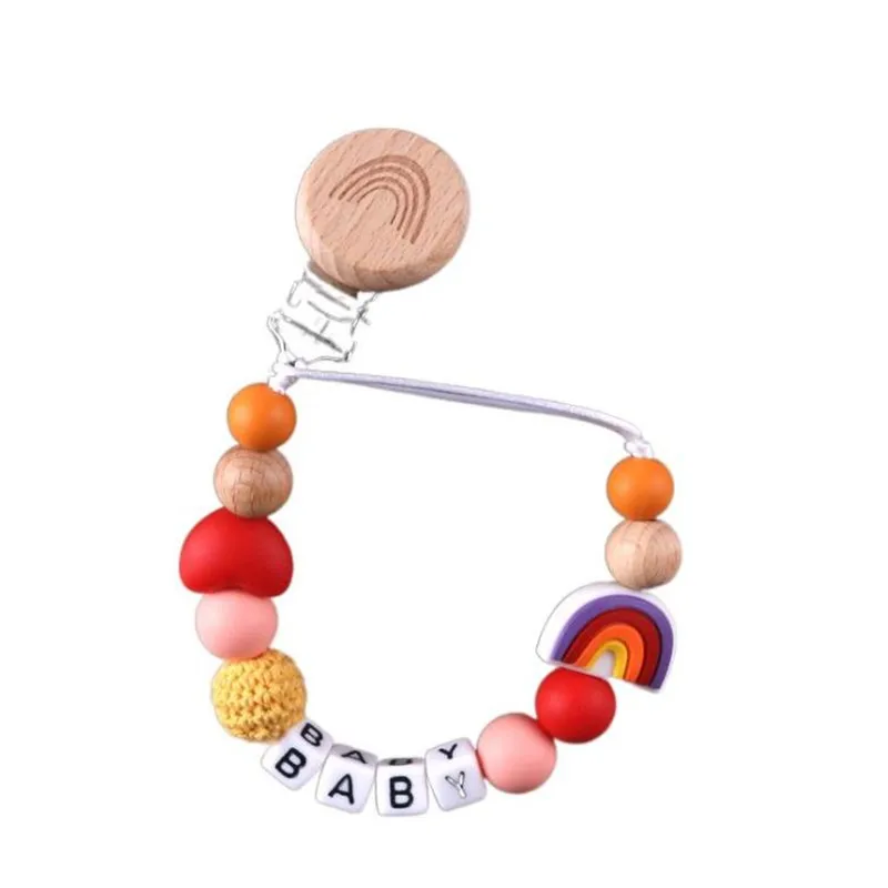 Custom Name Handgemachte Personalisieren Dummy Clips Schnuller Clips Halter Baby Silikon Regenbogen Schnuller Halter Kette Baby Beißring Geschenk