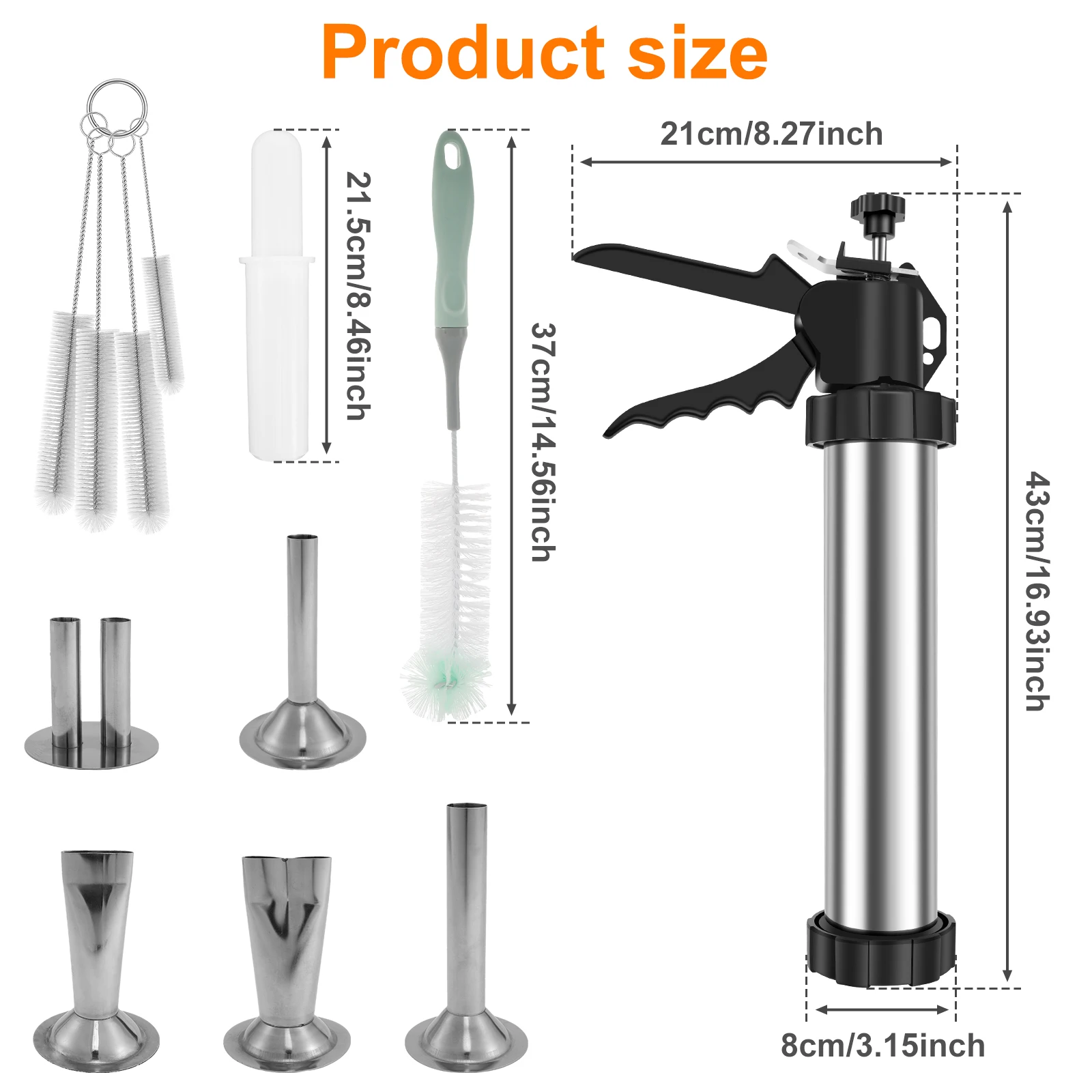 Stainless Steel Sausage Stuffer Jerky Gun Manaul Meat Syringe Home Made Homemade Sausage Tool for Home Kitchen Jerky Stuffer Kit