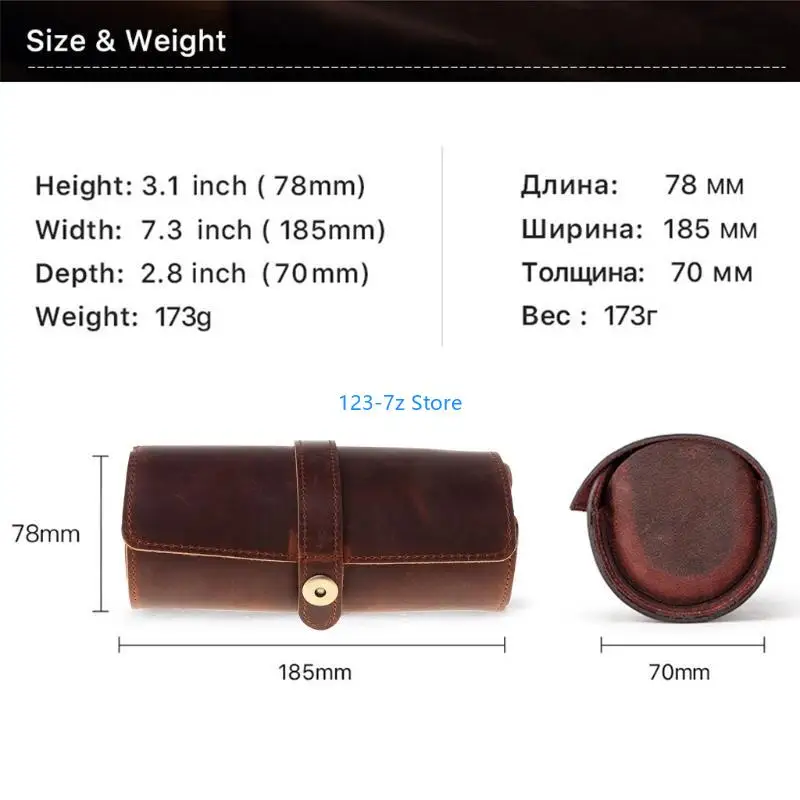 A9BF Watch Box 3 Slots Dark Brown Leather Watches Storage for Case Watch
