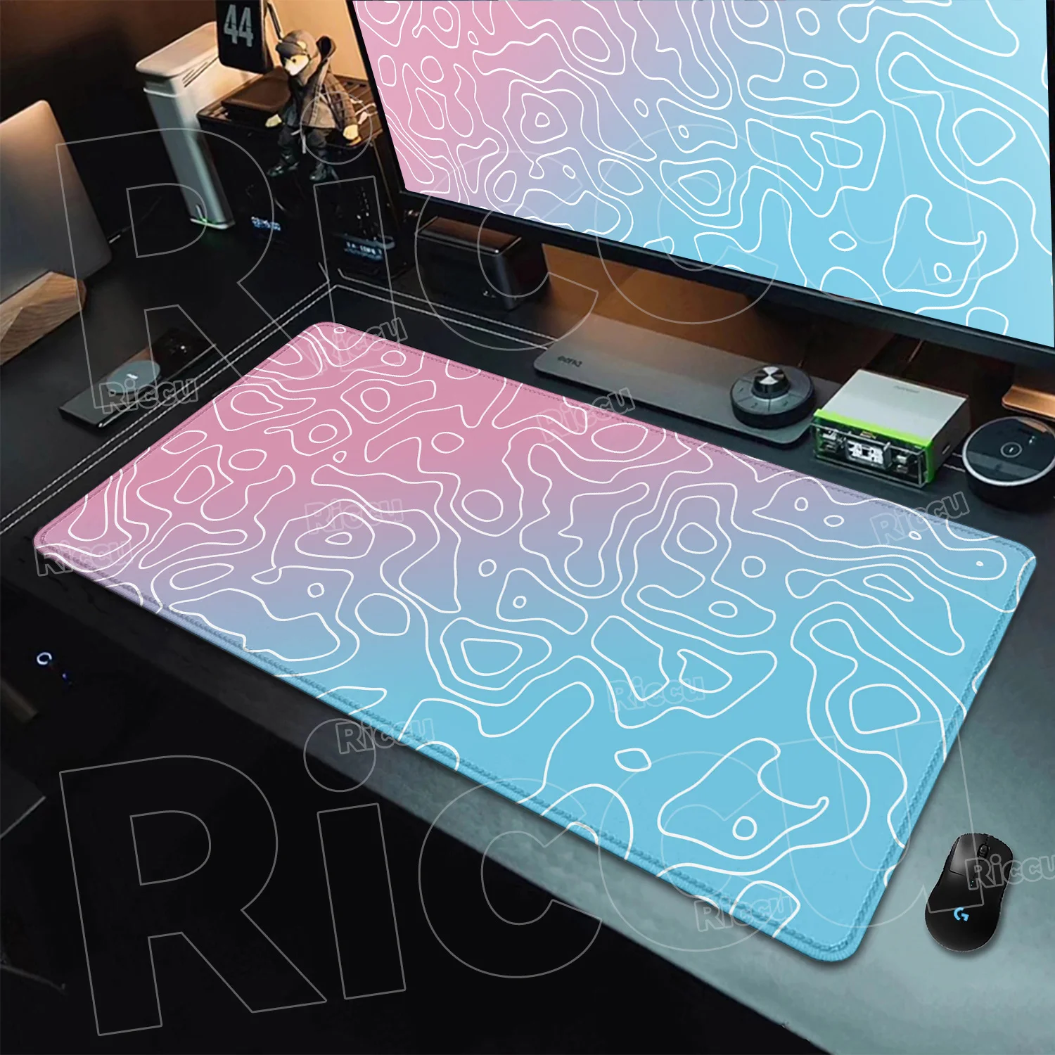 XXL Desk Mat Black And White Strata Liquid Mousepad Large Abstract Mouse Pad Gaming Deskmat With Lockedge Office Non-slip Carpet