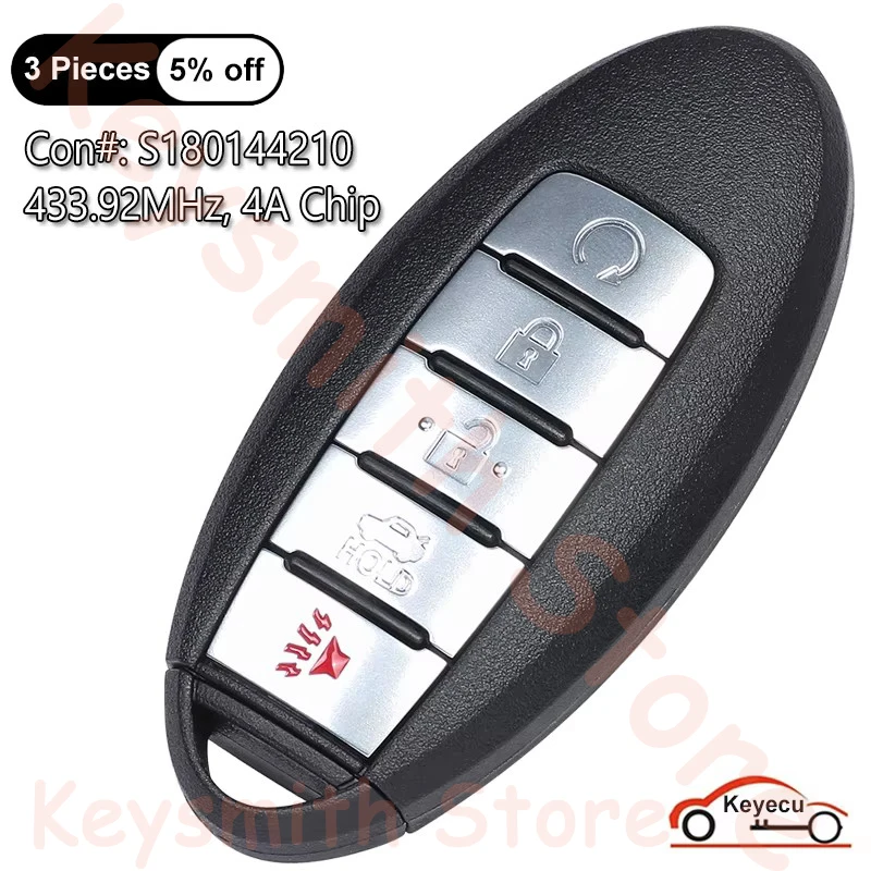 

KEYECU 5 кнопок 433,92 МГц 4A чип для INFINITI Q50 Q60 QX60 2016 2017 2018 автоматический умный пульт дистанционного управления S180144210