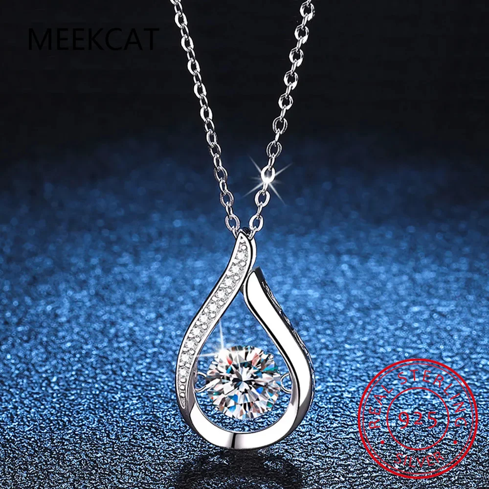 D Color 1 Carat Moissanite Smart Water Drop Pendant Necklace For Women S925 Sterling Silver Plate Pt950 Neck Chain