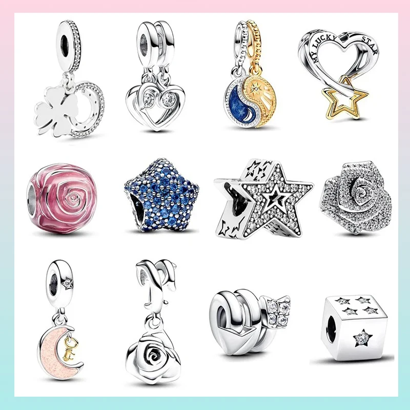 

Новинка из стерлингового серебра 925 пробы, скручивающаяся стрелка, роза в цвете, луна и солнце, очаровательные бусины, подходят для оригинального модного браслета, ювелирные изделия, женский подарок