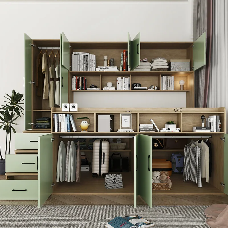 Children's bed half-height bed, desk wardrobe integrated multi-functional combination bed set, bedroom space-saving storage
