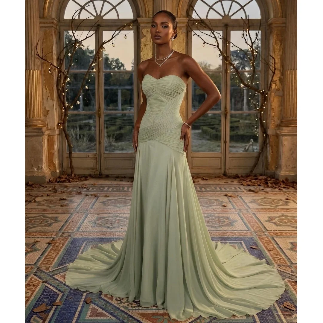 

Pleat Sweetheart Evening Dresses Exquisite Chiffon Sweep Train Prom Dress with Scarf Elegant Party Gown Gala Vestidos Customized