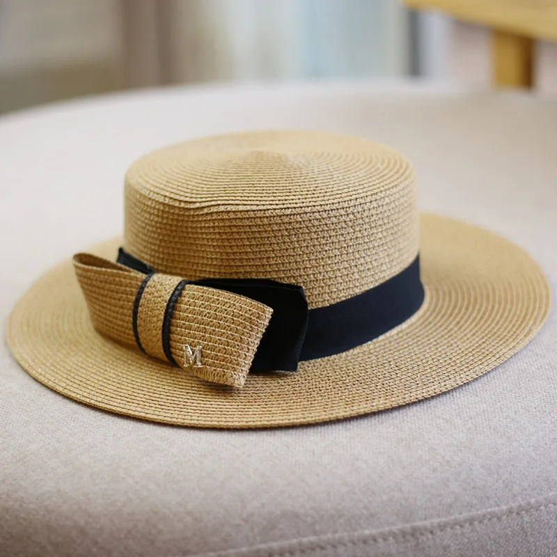 Straw bow accessories straw hat 2022 summer ladies straw hat retro elegant Hepburn style beach vacation sun hat woman\'s hat