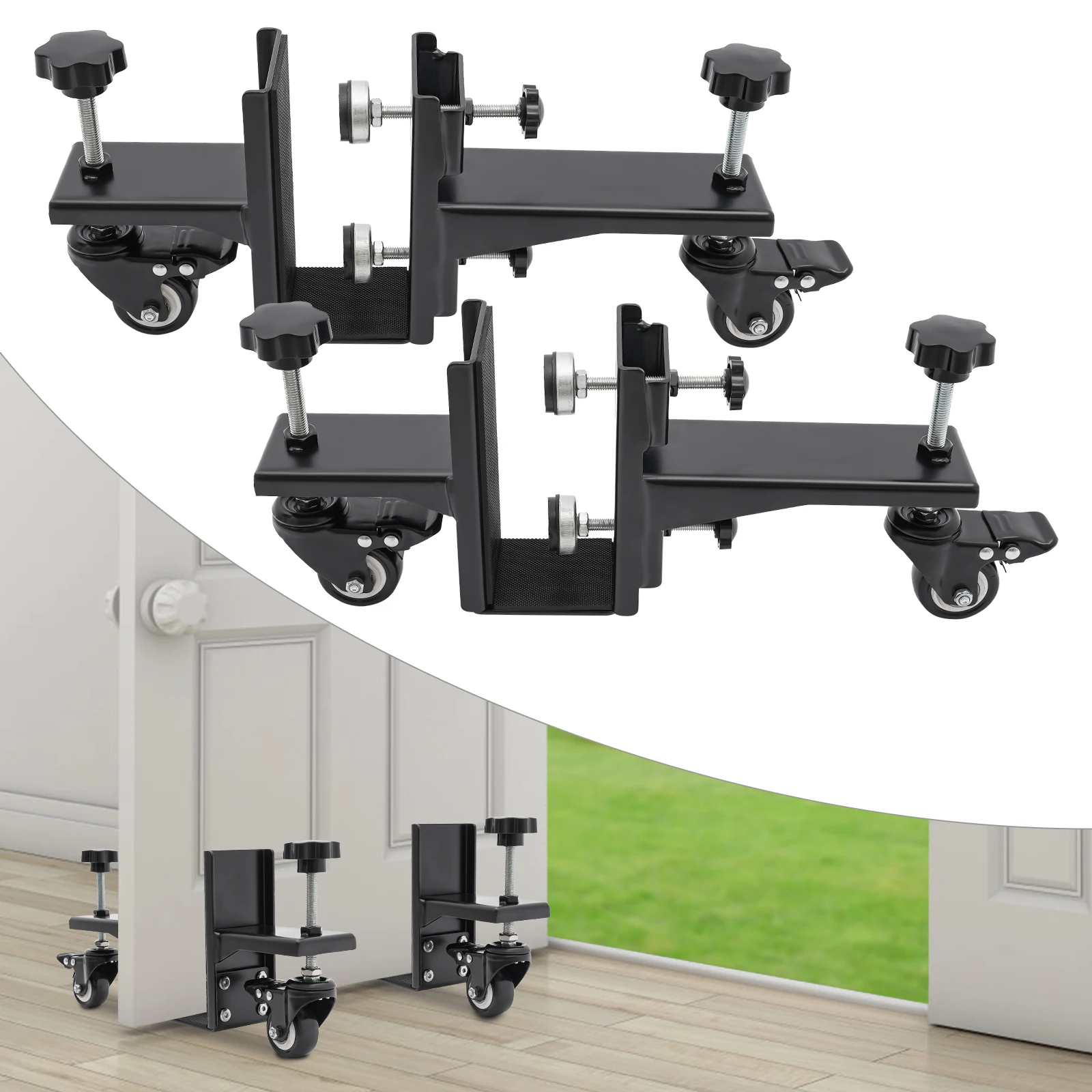 Door Installation Kit, 1000LBS Capacity Door Lifting Bracket, Iron Frame, Fits 1-2.375in Doors, 4 Fixed Holders, Black, Saves Time & Labor for Installing Heavy Doors