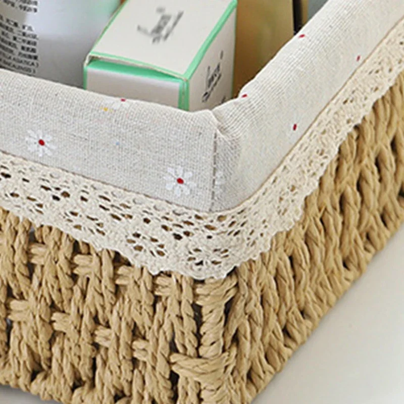 Storage Basket Rectangular Seagrass Woven Basket Clothes Laundry Basket Clutter Storage Box Home Organization Storage Boxes