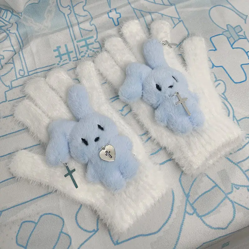 Japanese Sweet Cute Catoon Print Autumn Winter Gloves Y2k Outdoor All Match Casuao Y2k Accessories Harajuku Punk Women Mittens