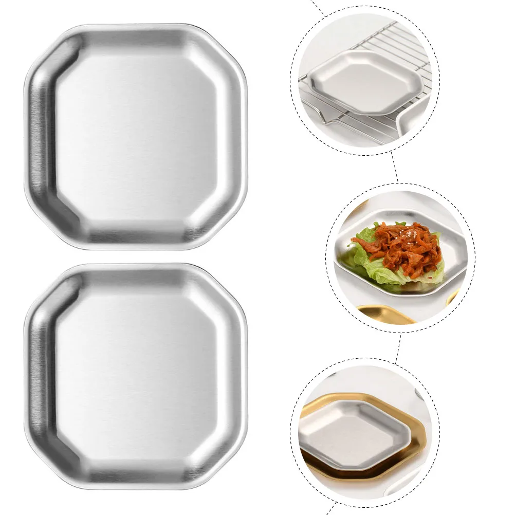 

2 Pcs Octagonal Dish Dinner Plates Stainless Steel for Adult Small Food Dishes Decorate Snack