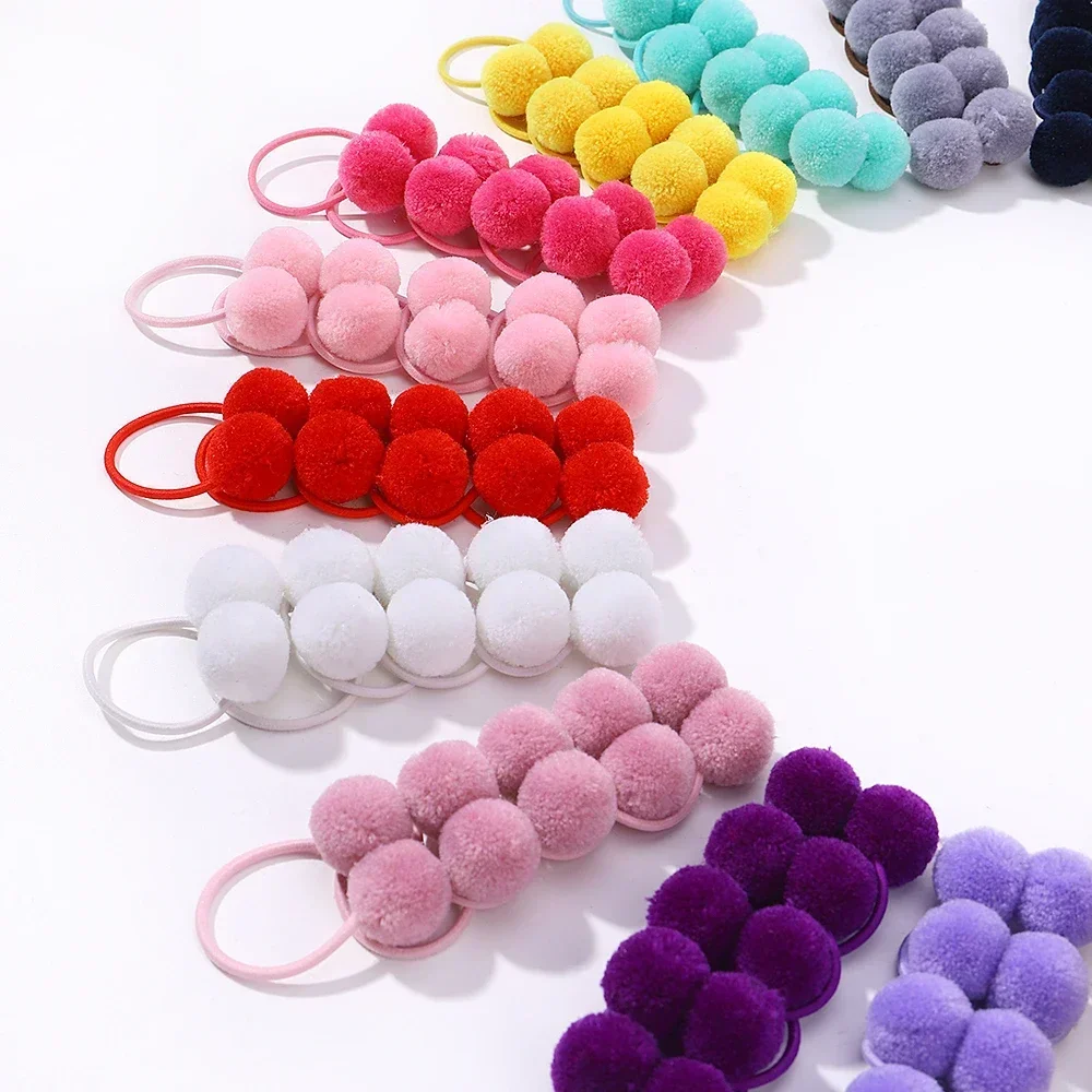 10Pcs Solid Color Baby Hair Ties Handmade Girls Winter Kids Fur Ball Rubber Band Polytail Hair Rope Hair Accessories Wholesale