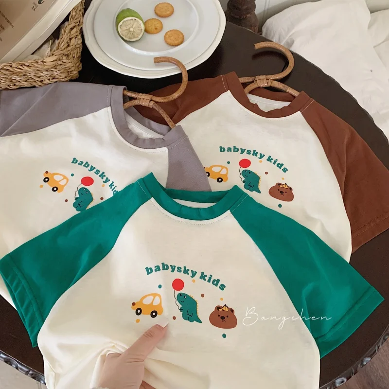 

ChildrenTT-shirt2024Summer Dinosaur ShortTChildren's Wear New Product Boys' Car Raglan Short-Sleeved Shirt G0126-WS