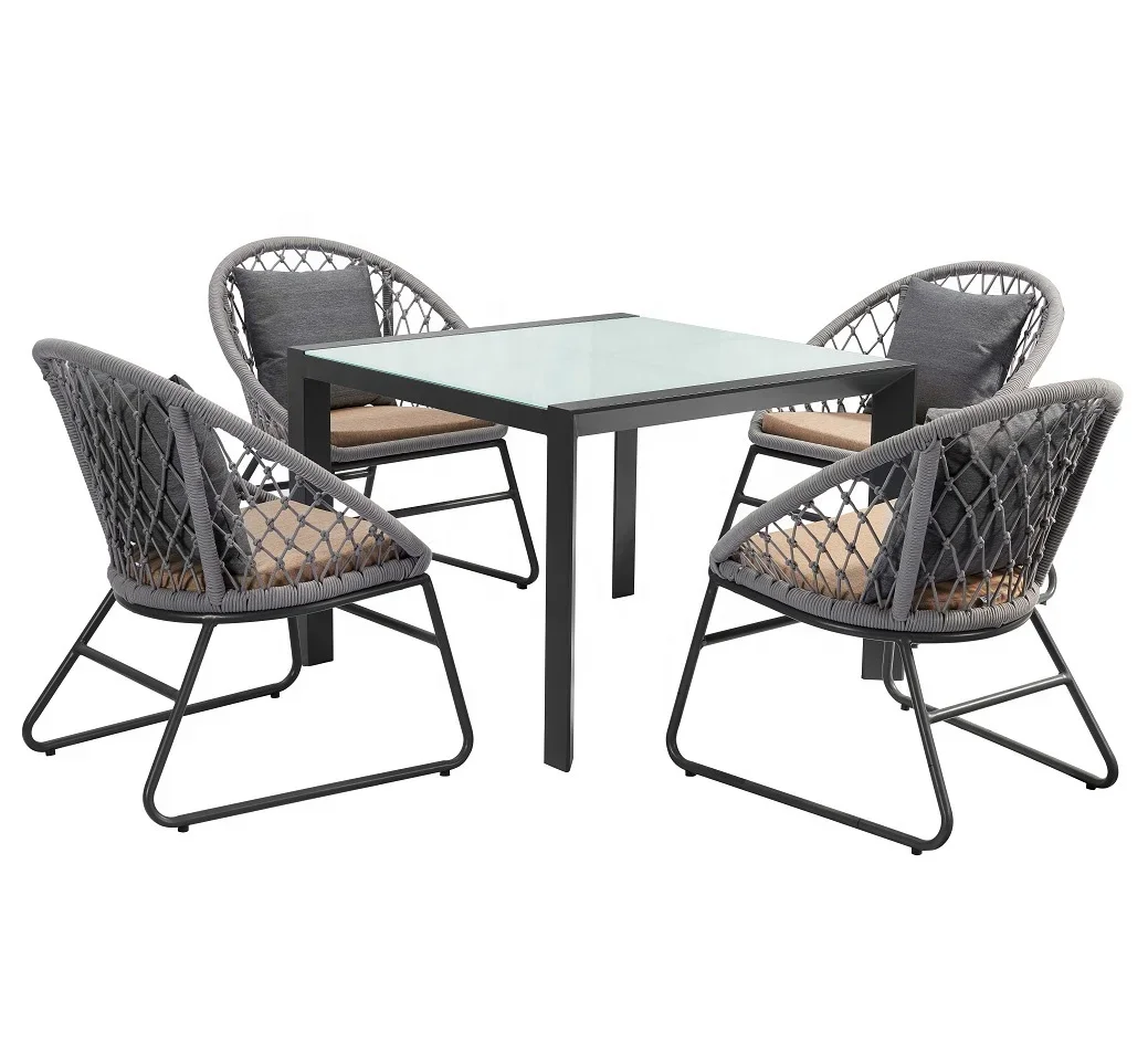 

# Leisure Modern Patio Porch Bistro 5 Piece Dining Sets Furniture Outdoor Garden Rope Aluminum Table And 4 Seater Chairs #