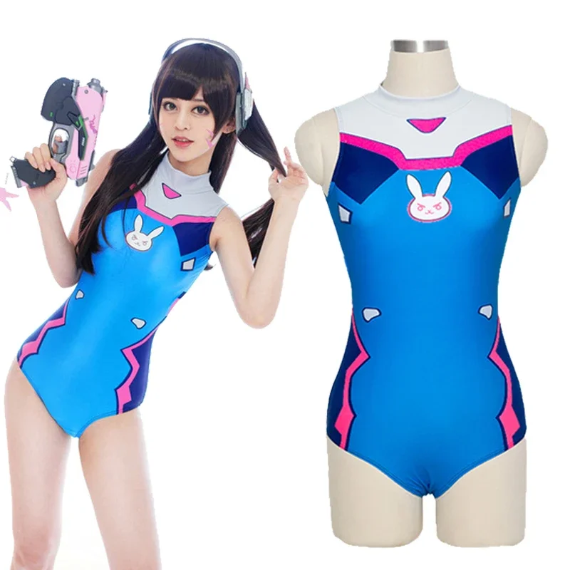 Sexy Game OW D.VA Cosplay Costume Dva Mercy Cosplay SUKUMIZU Spandex Anime Swimsuit One Piece Swimwear Bathing Suit#1#W.