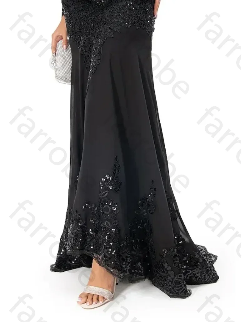 Customized Black Mermaid Sequin Lace Evening Dress Round Neck Long Sleeve with Appliques Satin Porm Dress Vestidos De Noche image 3
