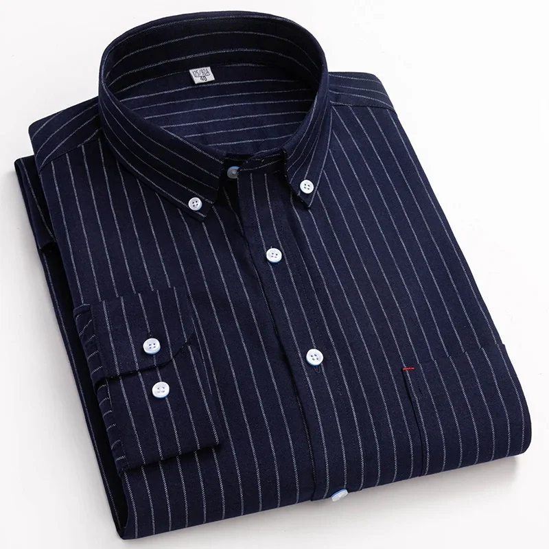 New in shirt fashion korean 100%cotton oxford long-sleeve shirts for men slim fit formal plain shirt soft plaid designer clothes